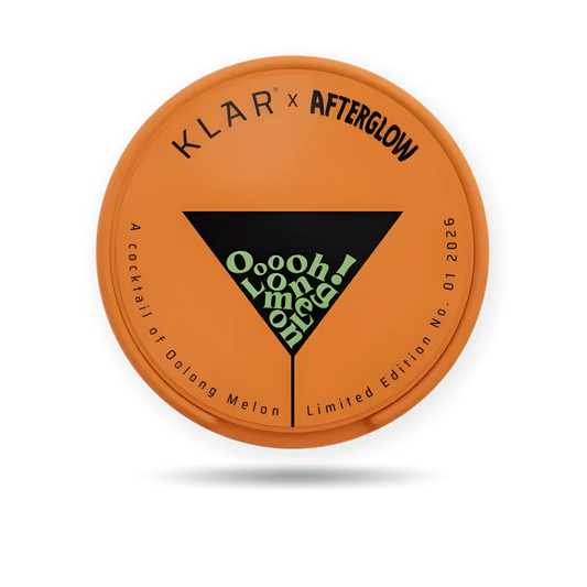 Klar x Afterglow Melon Extra Strong Snus Dose mit 20 Portionen im Mini-Format und 15 mg/g Nikotin
