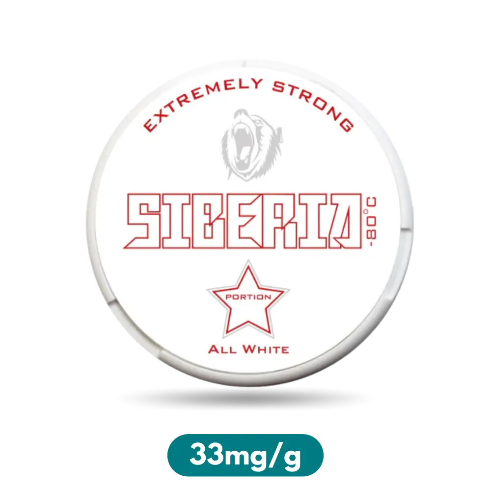 Siberia All White Portion Snus mit 33mg/g Nikotingehalt