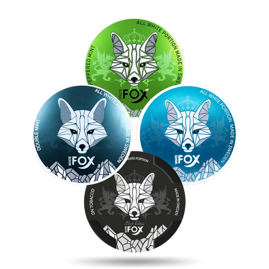 White Fox-Como-Pack Peppered Mint, Double Mint, Black Edition, Ice Cold Slim Nicotine Pouches Snus