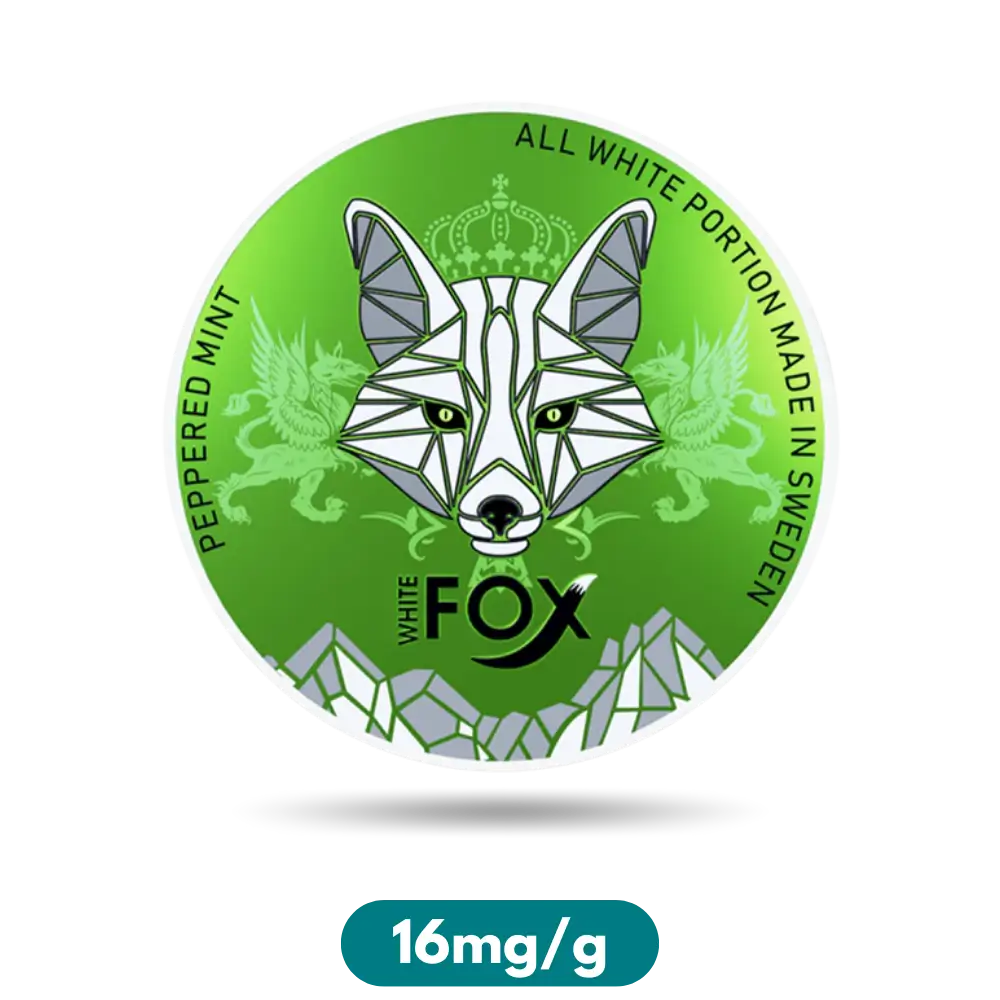 White Fox Peppered Mint Slim Nicotine Pouches Snus 16mg/g