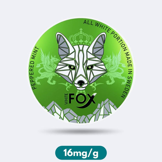 White Fox Peppered Mint Slim Nicotine Pouches Snus 16mg/g