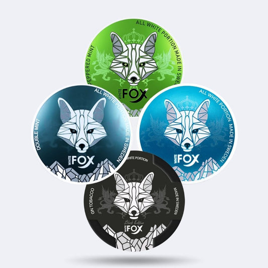 White Fox-Como-Pack Peppered Mint, Double Mint, Black Edition, Ice Cold Slim Nicotine Pouches Snus